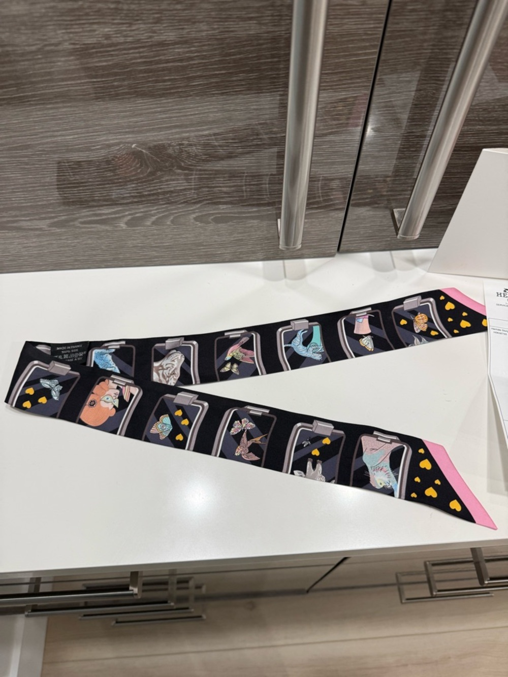 Hermes Black Pink Multicolor Silk Twilly Scarf